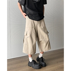 大口袋工装短裤男女夏季新款潮牌休闲宽松阔腿七分裤DK0359-P43，男装牛仔裤，星座308B-1