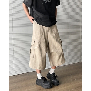 大口袋工装短裤男女夏季新款潮牌休闲宽松阔腿七分裤DK0359-P43图片