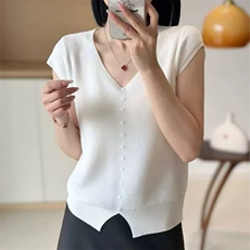 夏季休闲风冰丝小飞袖开衫，女装T恤，梵泰羊绒