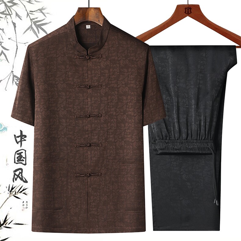 DR5233钱塘2020-2夏季新款短袖男士唐装套装时尚风两件套P105,男装民族服装,钱塘207-2