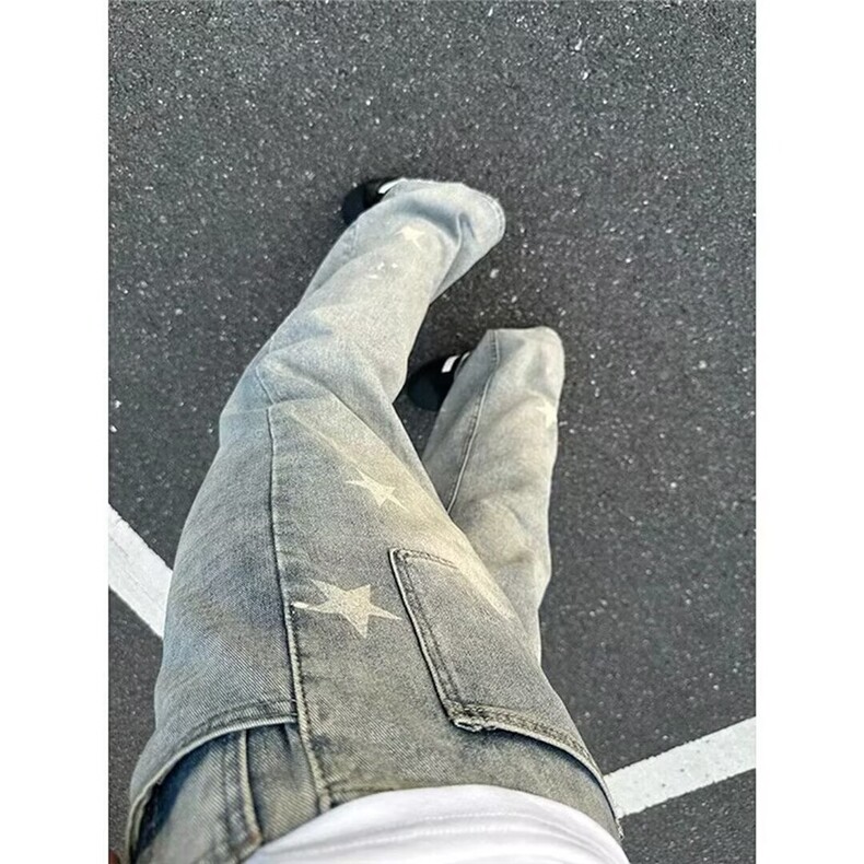 泼墨宽松牛仔裤男款夏季穿搭高级感修身显瘦直筒裤子NZD616,男装牛仔裤,星座516A