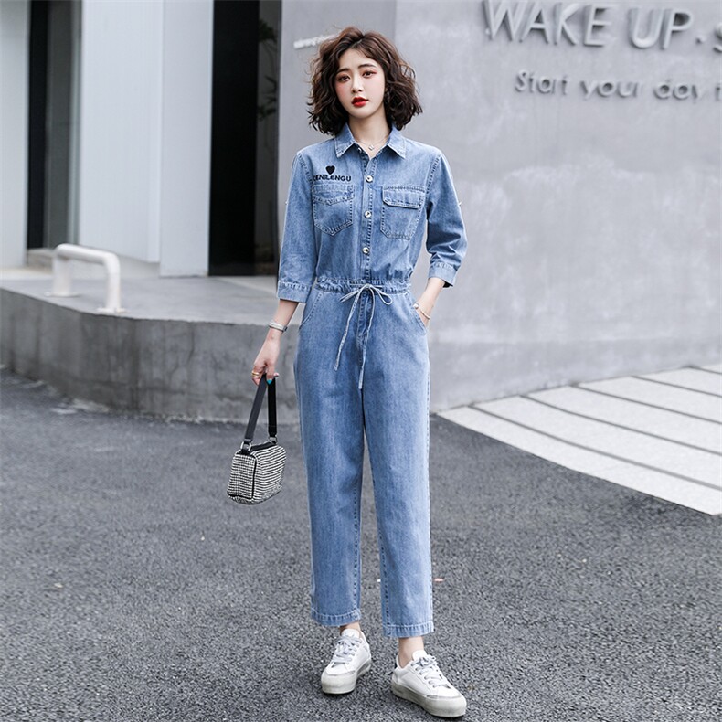 休闲牛仔连体裤女2024春夏新款高腰时尚显瘦百搭工装小个子连衣裤,女装连体裤,慧尚依恋