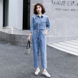休闲牛仔连体裤女2024春夏新款高腰时尚显瘦百搭工装小个子连衣裤图片