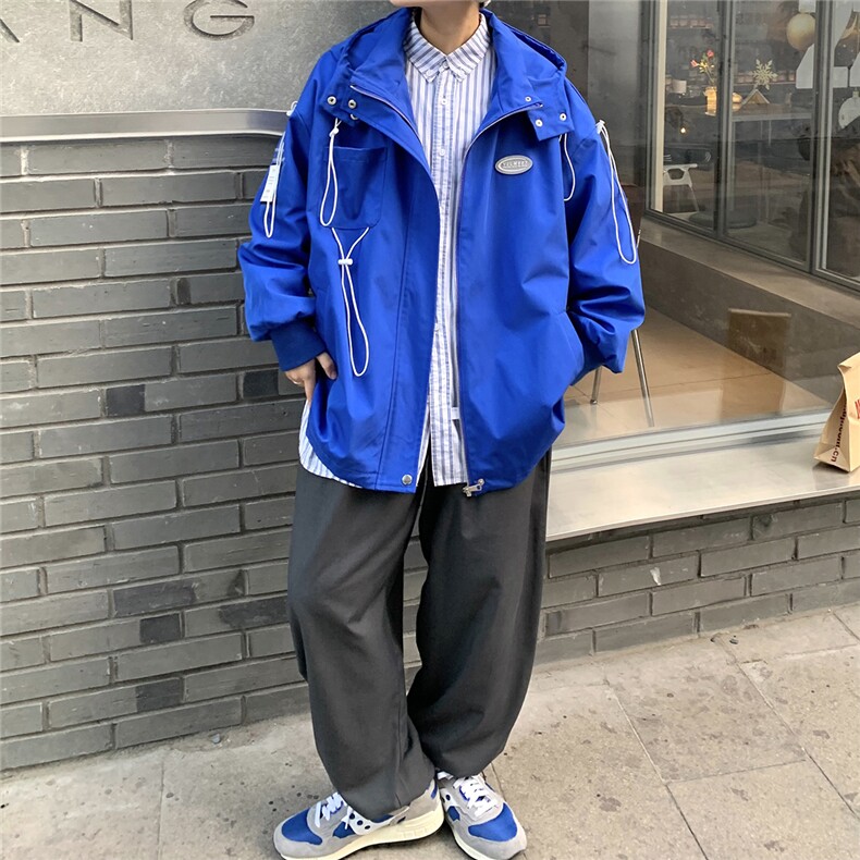 克莱因蓝外套男中性风宽松抽绳装饰连帽大码M-5XL夹克男JK7569P75,男装夹克,星座227-7