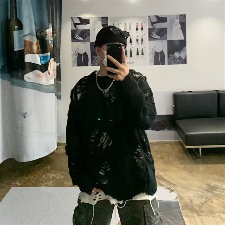 灰色美式复古亨利领毛衣男款冬季慵懒风高级感针织衫cleanfit外套,男装针织衫/毛衣,星座506A