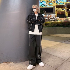 时尚高级感休闲运动套装男春秋宽松短款开衫夹克阔腿裤潮两件套男，男装夹克，星座715-4