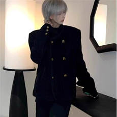 春秋冬季高级感韩版时尚套装短款小香风毛呢西服男士编织法式外套，男装西服，星座506A