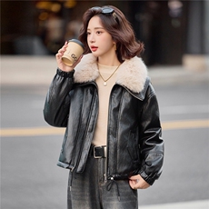 【冬季新款】大量现货可脱卸大毛领金属丝皮90绒短款皮羽绒外套，女装皮衣，魅衣本色