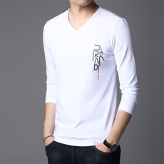 G5821男士长袖T恤2023秋季新款简约商务休闲修身棉体恤P38，男装T恤，电商B360