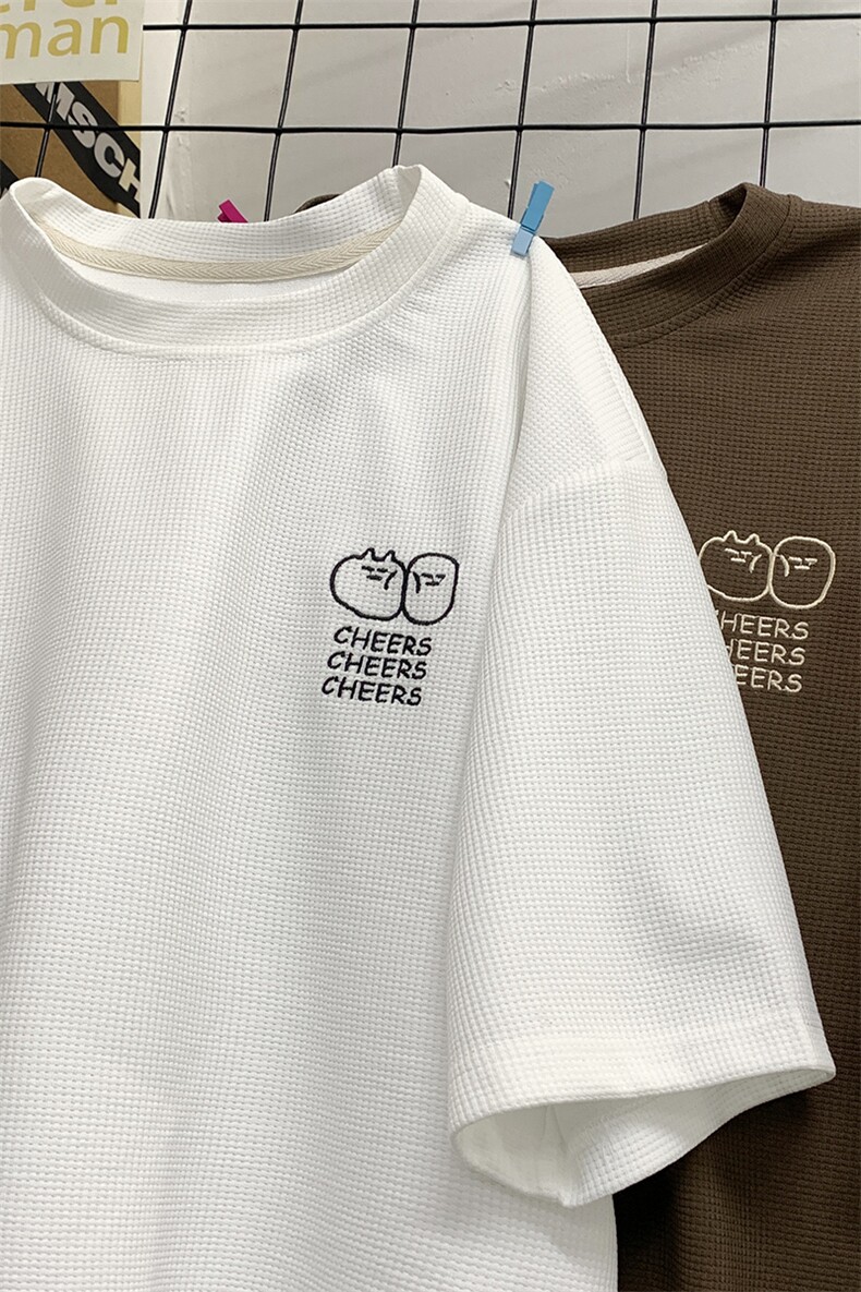 大货主推港风华夫格刺绣宽松短袖男T恤X416b-1-DT399-P25限39,男装T恤,星座416B-1