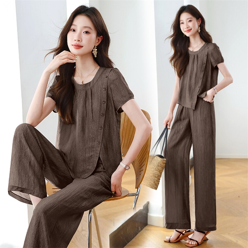 超火夏装一整套套装女2025夏季新款气质爆款短袖上衣阔腿裤两件套，女装套装/套裙，梦依杭