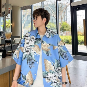 夏季男士印花短袖衬衫个性衬衣外套图片
