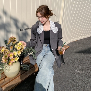 通勤灰色短款西服上衣女春秋2025超火好看高级感小众职业西装外套图片