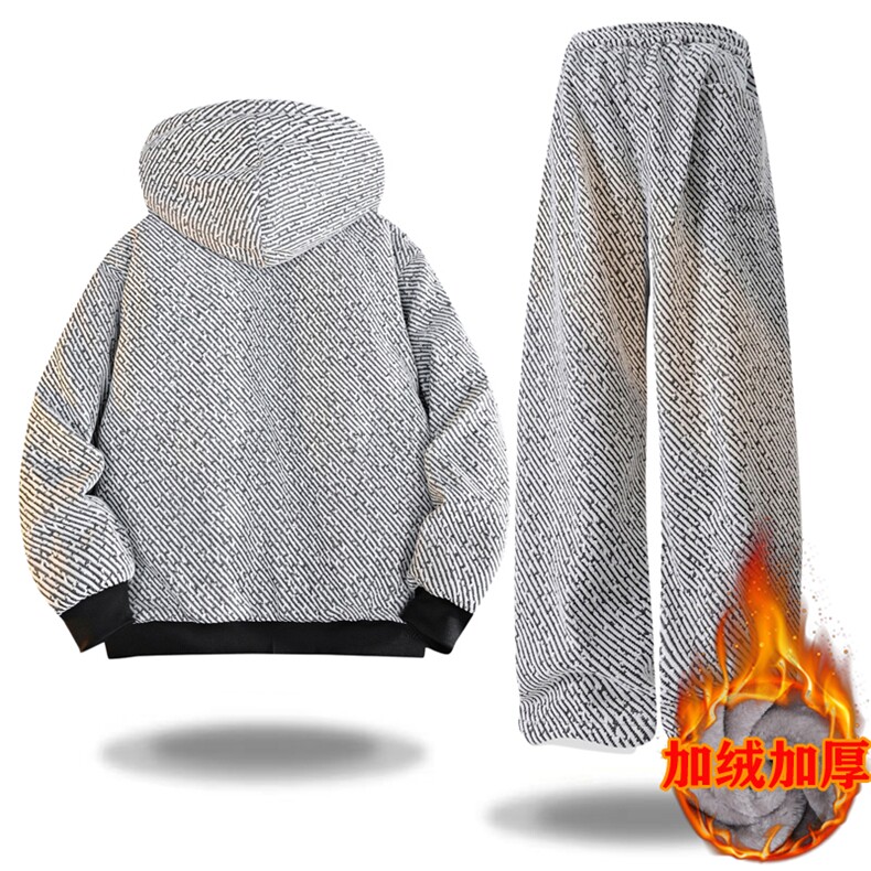 加绒加厚套装青年银丝斜纹宽松休闲连帽套装J5016加绒P120常规P90,男装休闲套装,星座310B-3