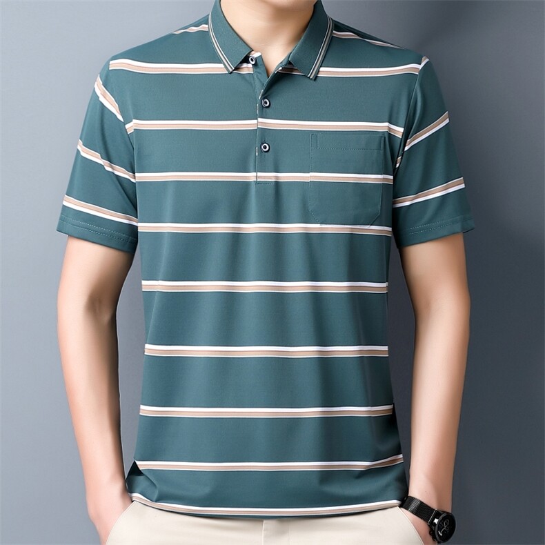 夏季新款条纹短袖T恤男翻领商务男装T恤衫polo衫，男装Polo衫，钱塘6003（原4033）