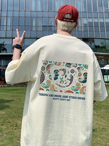 T699夏季新品短袖t恤纯棉运动体恤衫oversize大码透气舒适男装图片