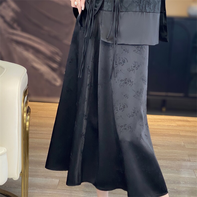 新中式提花醋酸半身裙女2024新款垂感显瘦气质缎面半身中长裙,女装半身裙,佳绒高端店