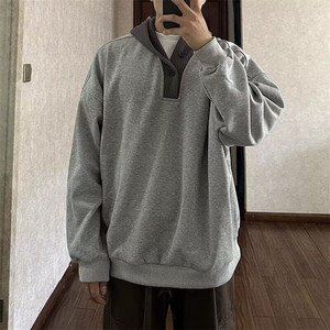 日系复古慵懒风V领连帽卫衣男秋冬季廓形宽松高级感休闲帽衫外套图片