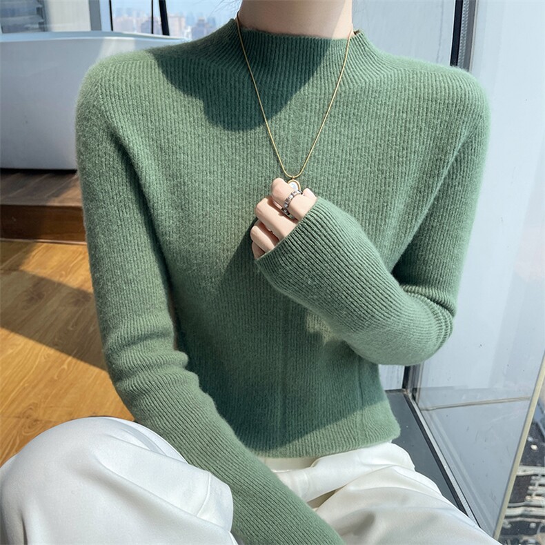 秋冬季新款舒适时尚百搭一线川子纹半高羊毛衫,女装羊毛衫,美轩羊绒