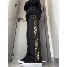 美式高街复古重磅卫裤直筒运动休闲裤白花灰迷彩条纹裤子男秋冬季，男装休闲裤，星座1210-1