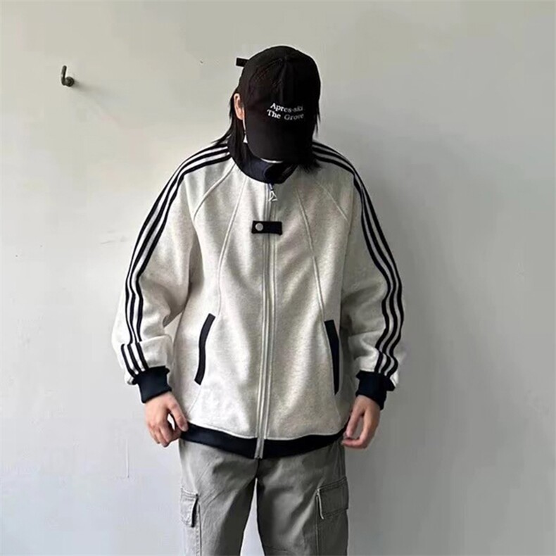 抖音得物品质秋冬美式高街重磅结构拼接织带翻领卫衣夹克外套W113,男装夹克,电商A486-1