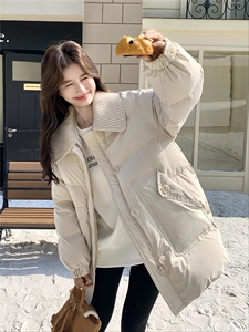 现货数据好90绒中长款毛线翻领羽绒服103-F066-P300-K398图片