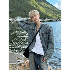 现货不缺货水洗牛仔衣宽松做旧牛仔外套1209-1-JK12-P78(网图)，男装工装外套，星座1209-1