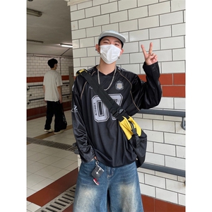 夏季美式复古字母涂鸦印花网面短袖T恤男女宽松百搭球衣A5005-P36图片