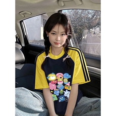 夏季美式高街重磅纯棉三条杠织带插肩撞色男女短袖T恤CZ126-特P25，男装T恤，电商A486