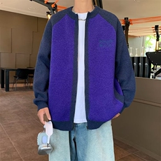 撞色拼接开衫毛衣男秋季潮牌简约情侣百搭宽松针织衫外套，男装针织衫/毛衣，星座716-4