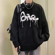 秋冬加厚毛衣男潮牌ins美式字母刺绣宽松休闲圆领针织衫M4331-P55，男装针织衫/毛衣，星座1008-1