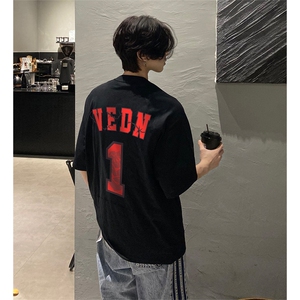 抖音得物供货210克现货宽松纯棉美式潮牌印花落肩袖纯棉T恤AT2190图片