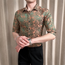夏季男士新款痞帅七分袖花衬衣男休闲修身衬衫301A-1/CS428/P55，男装衬衫，星座301A-1