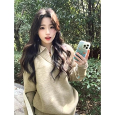 重磅北极绒假两件衬衫领毛衣美式高街复古休闲慵懒纯色翻领针织衫，男装针织衫/毛衣，电商A486