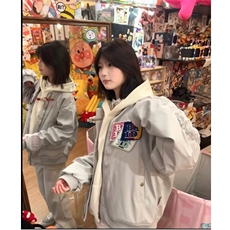 美式复古刺绣魔术贴外套趣味宽松飞行服男女情侣春秋夹克，女装短外套，星座506A