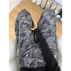 美式复古迷彩灰牛仔裤女秋季新款vibe潮牌痞帅宽松直筒阔腿长裤子，男装牛仔裤，星座1210-1