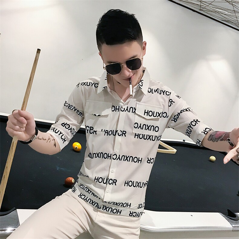 905-P452021夏季潮男中袖衬衫韩版修身帅气短袖休闲网红衬衣,男装衬衫,星座312A