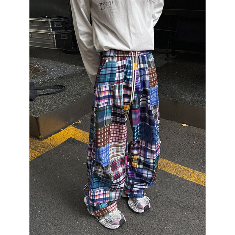 8XL-M美式废土风拼接裤痞帅阔腿裤嘻哈宽松休闲裤男K9125P58控78,男装休闲裤,电商D206-1