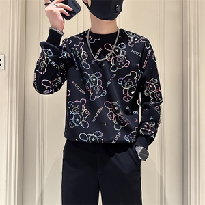 痞帅高级感印花卫衣圆领外套男社会小伙店主风301C-WY40-P58控78图片