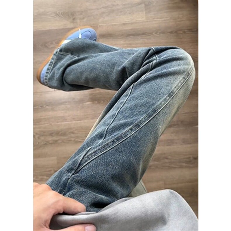 蓝色斜切牛仔裤秋冬加绒cleanfit显瘦弯刀裤子修身N210,男装牛仔裤,星座1116A（原606A-3）