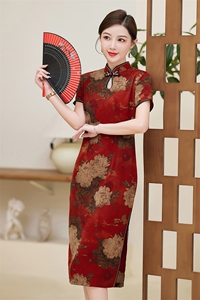 妈妈旗袍送考红色夏季旗开得胜复古高贵高级感喜婆婆婚宴日常可穿图片