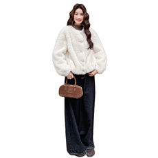 白色千金风皮毛一体加厚棉服2C081-7728P215K318，女装棉衣/棉服，2C081
