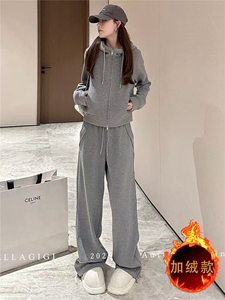气质简洁休闲套装女秋冬新款韩系连帽卫衣直筒长裤显高显瘦两件套图片