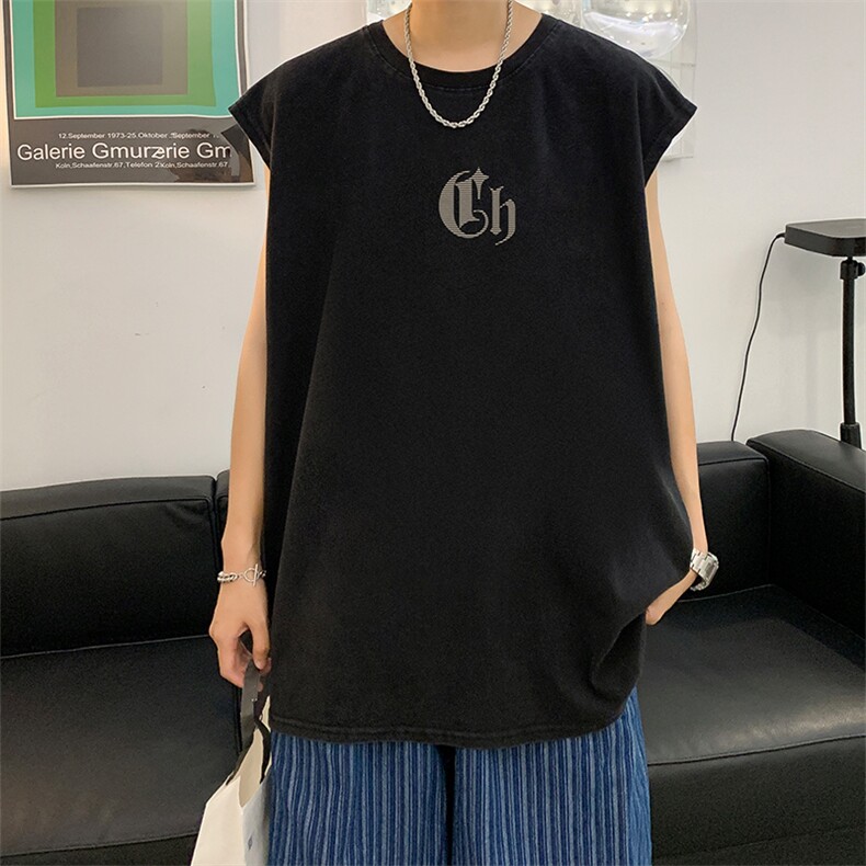 抖音供货、230克现货水洗棉印花宽松版无袖背心D223A-SB2327-P35,男装背心/马甲,电商019-1