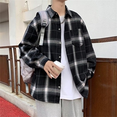 2022秋季新款潮流ins格子长袖衬衫男港风宽松衬衣外套W6104-P32，男装衬衫，星座512-2