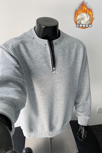 450g重磅曼巴棉铆钉半拉链舒适银狐绒卫衣男W5198J加绒-特P50控98图片