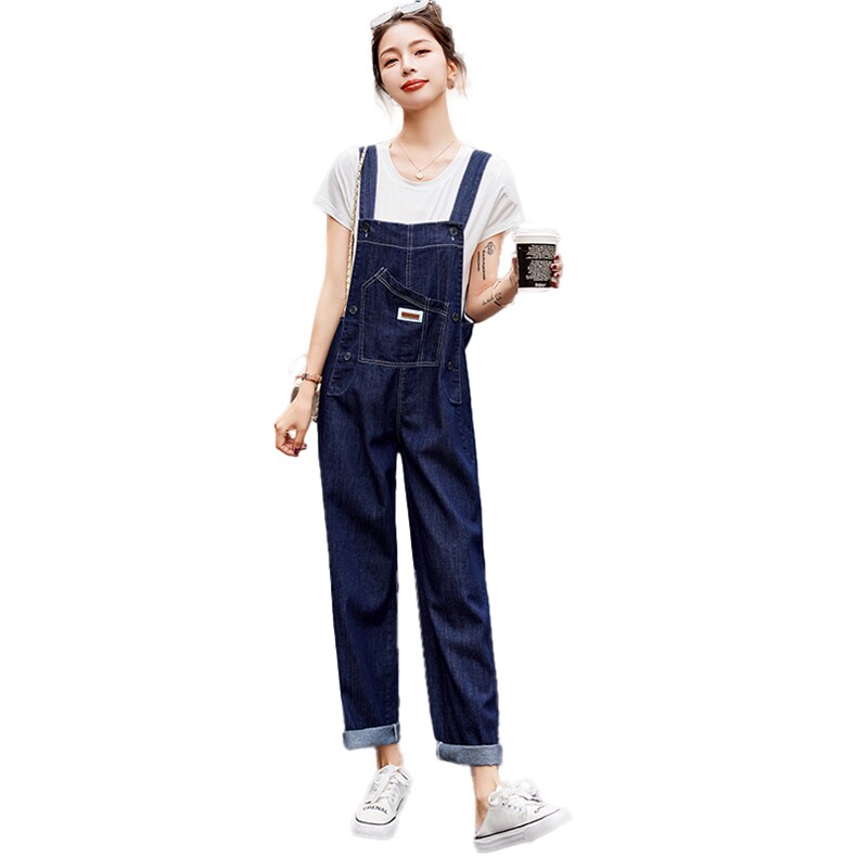 薄款牛仔背带裤女2023夏季高腰宽松阔腿裤复古直筒垂感连体裤长裤,女装套装/套裙,E百度