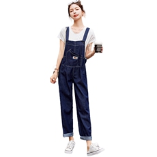 薄款牛仔背带裤女2023夏季高腰宽松阔腿裤复古直筒垂感连体裤长裤，女装套装/套裙，E百度