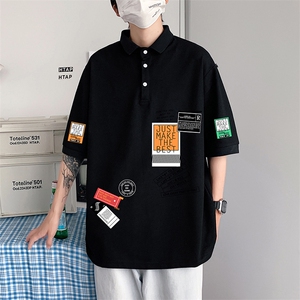 PL57121-P35 翻领短袖polo衫男大码胖子半袖t恤男有领保罗衫 模特图片