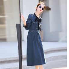 牛仔连衣裙女小个子春秋长袖高级感法式气质名媛半身裙，女装牛仔裙，依路服饰